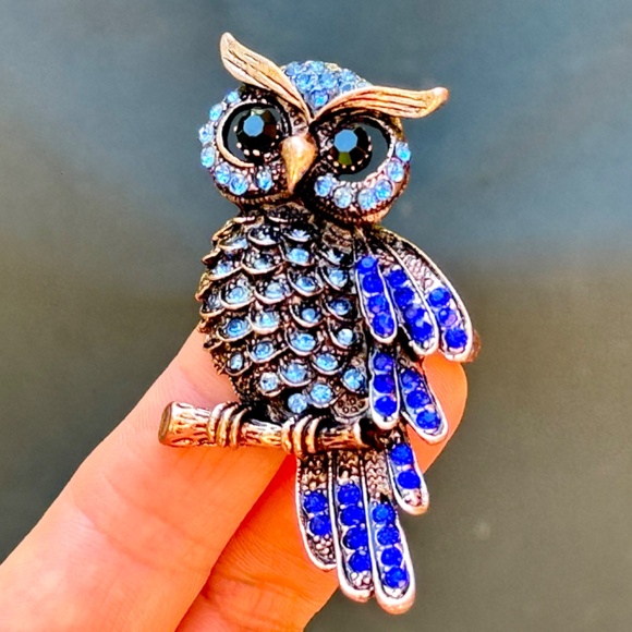 Owl Brooch Owl Pin Vintage Style Rhinestone Owl Brooch - Picture 4 of 8